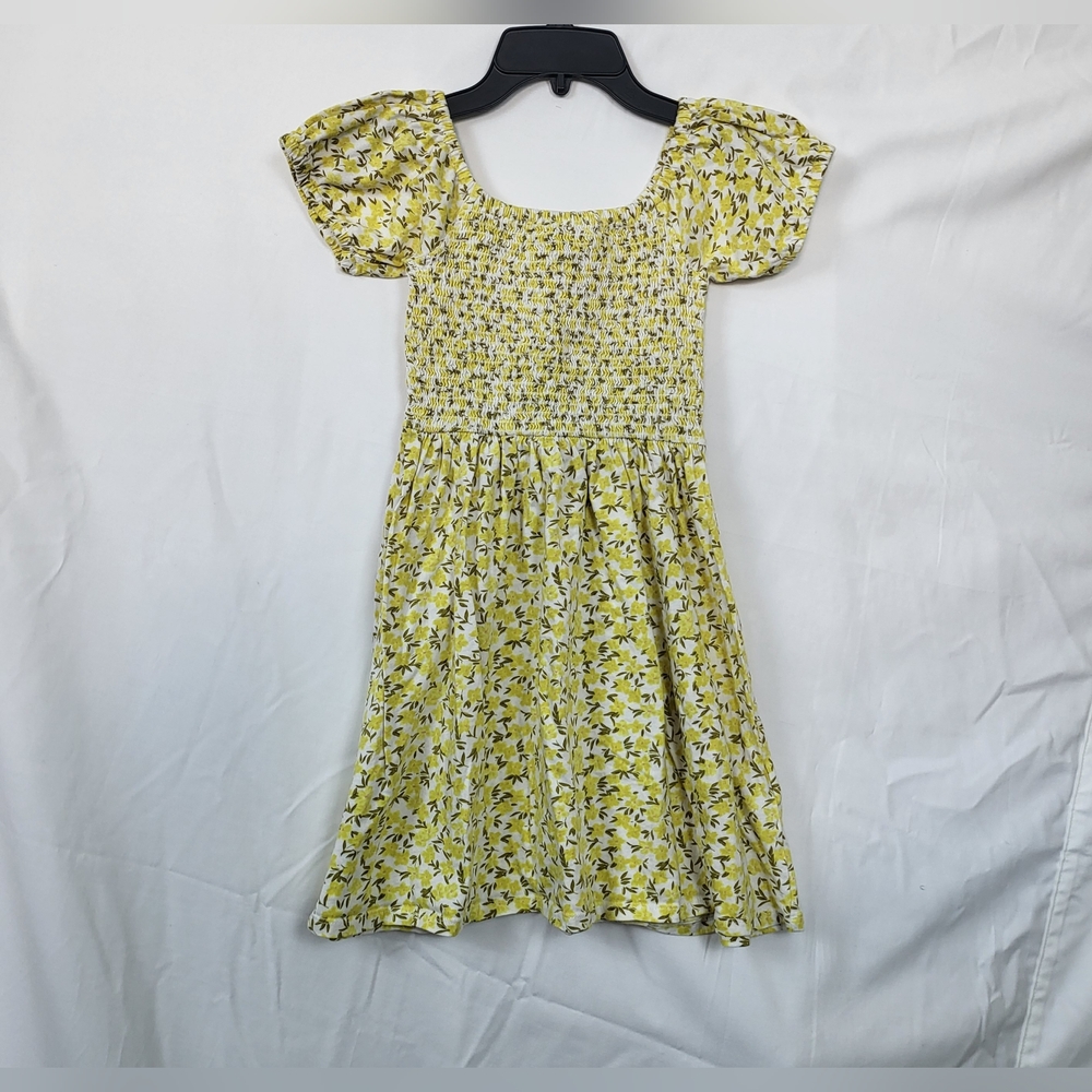 BILLABONG Girls Beach Love Yellow Gray Floral‎ Smocked Bodice Mini Dress Large